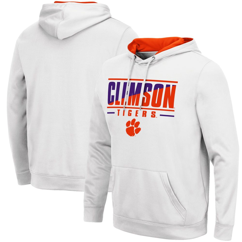 Men's Colosseum White Clemson Tigers Slash Stack 2.0 Pullover Hoodie