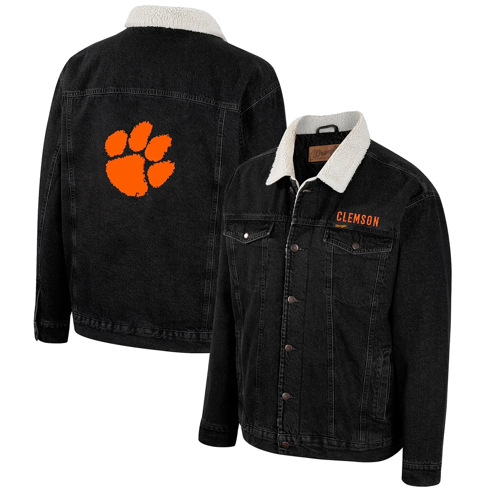 Men's Colosseum x Wrangler Charcoal Clemson Tigers Western Button-Up Denim Jacket