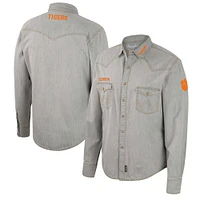 Men's Colosseum x Wrangler Gray Clemson Tigers Cowboy Cut Western Full-Snap Long Sleeve Shirt