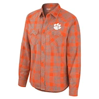 Colosseum x Wrangler Orange Clemson Tigers Chemise Western à carreaux manches longues pour homme