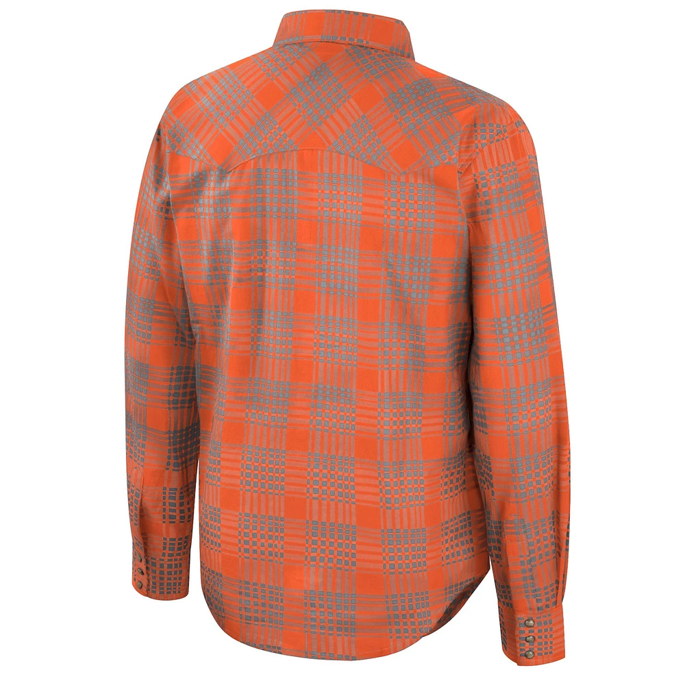 Colosseum x Wrangler Orange Clemson Tigers Chemise Western à carreaux manches longues pour homme