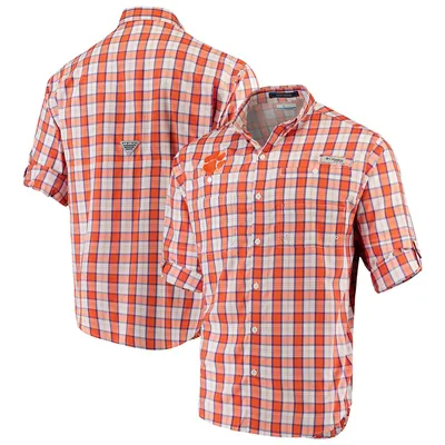 Clemson Tigers Columbia Plaid Omni-Shade Collegiate Super Tamiami Button-Down Long Sleeve Shirt - Orange