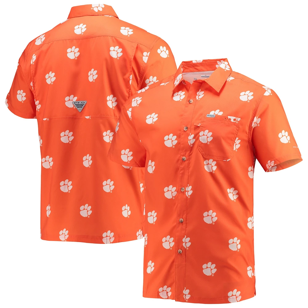 Men's Columbia Orange Clemson Tigers Super Slack Tide Omni-Shade Button-Up Shirt