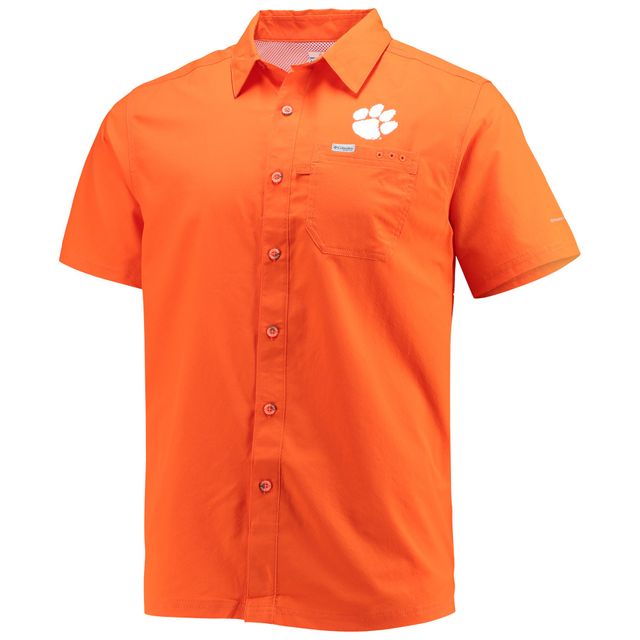 Chemise boutonnée pour homme Columbia PFG orange Clemson Tigers Slack Tide Camp