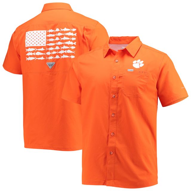 Chemise boutonnée pour homme Columbia PFG orange Clemson Tigers Slack Tide Camp