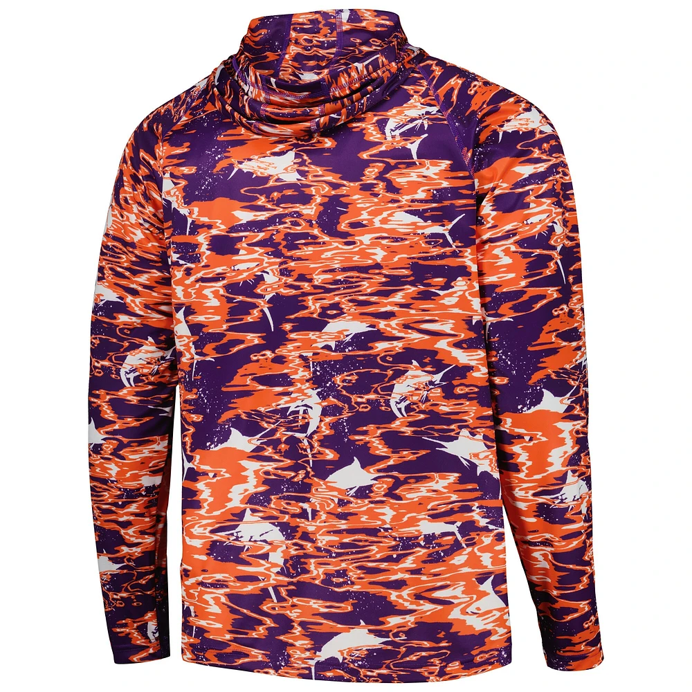 Columbia Purple Clemson Tigers PFG Terminal Tackle Omni-Shade Rippled T-shirt à capuche manches longues pour homme