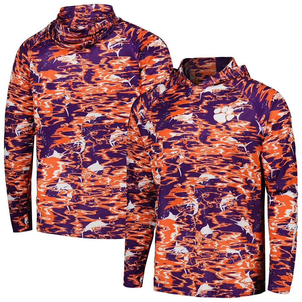 Columbia Purple Clemson Tigers PFG Terminal Tackle Omni-Shade Rippled T-shirt à capuche manches longues pour homme