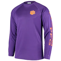 Men's Columbia Purple Clemson Tigers Terminal Tackle Omni-Shade Raglan Long Sleeve T-Shirt