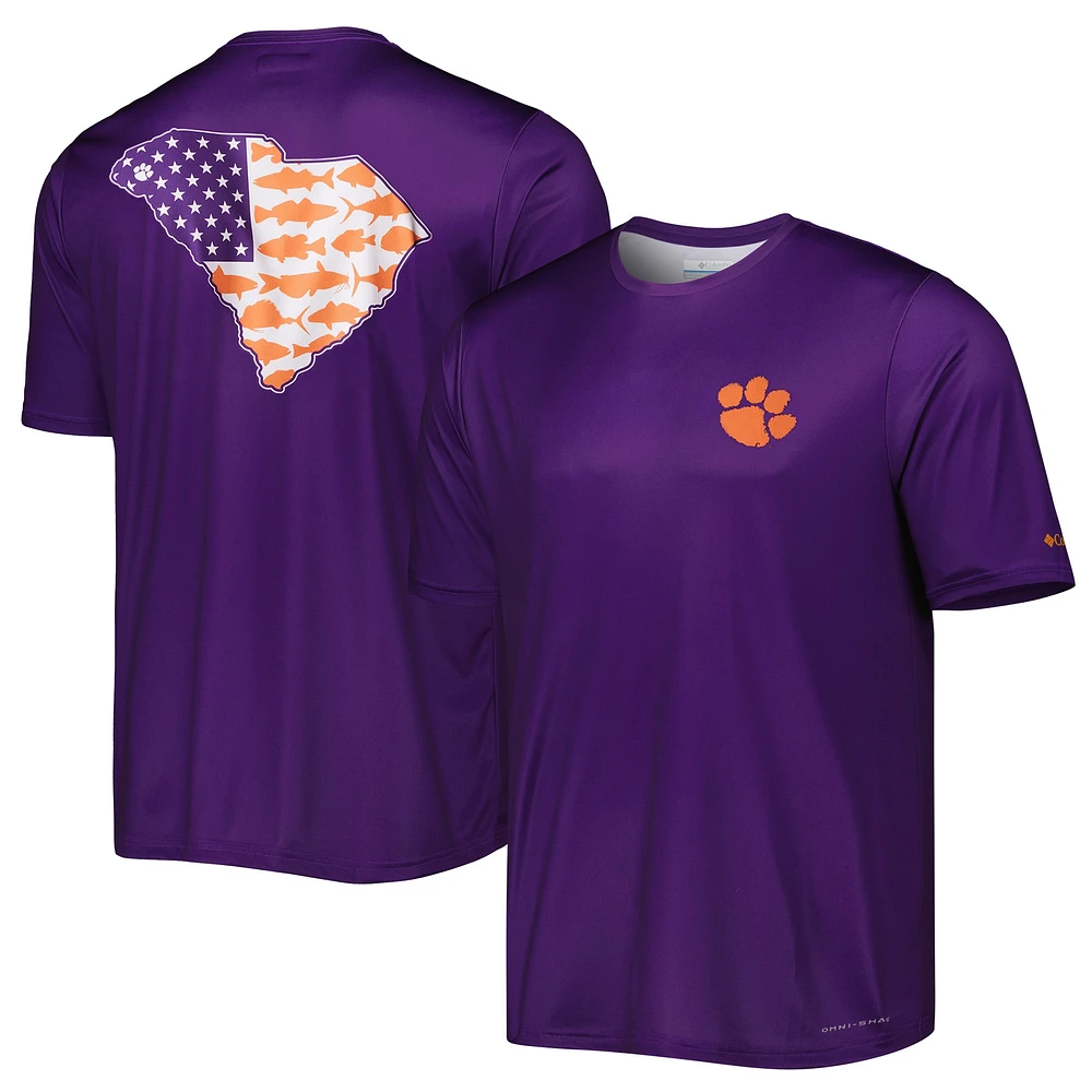 Men's Columbia Purple Clemson Tigers Terminal Tackle State Omni-Shade T-Shirt