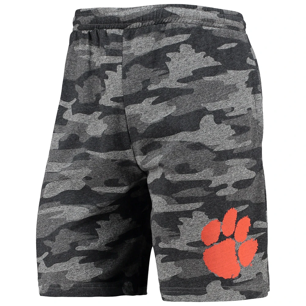 Short de survêtement Concepts Sport Charcoal/Gris Clemson Tigers Camo Backup Terry Jam pour homme