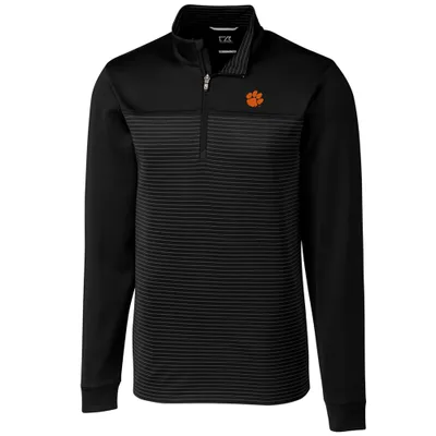 Clemson Tigers Cutter & Buck Big Tall Traverse Stripe Half-Zip Pullover Jacket - Black