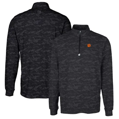 Clemson Tigers Cutter & Buck Traverse Camo Print Stretch Quarter-Zip Pullover Top - Black