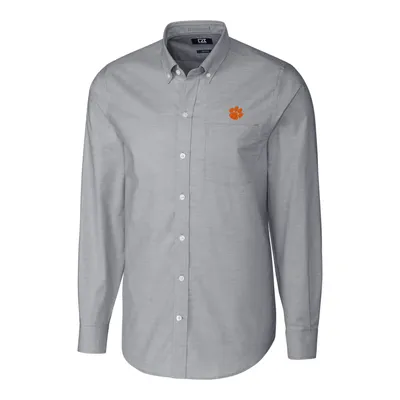 Clemson Tigers Cutter & Buck Stretch Oxford Big Tall Long Sleeve Button-Down Shirt - Charcoal