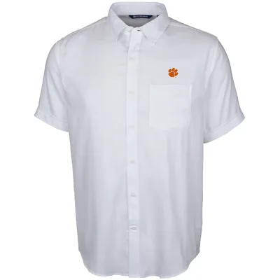 Clemson Tigers Cutter & Buck Windward Twill Button-Up Short Sleeve Shirt - White