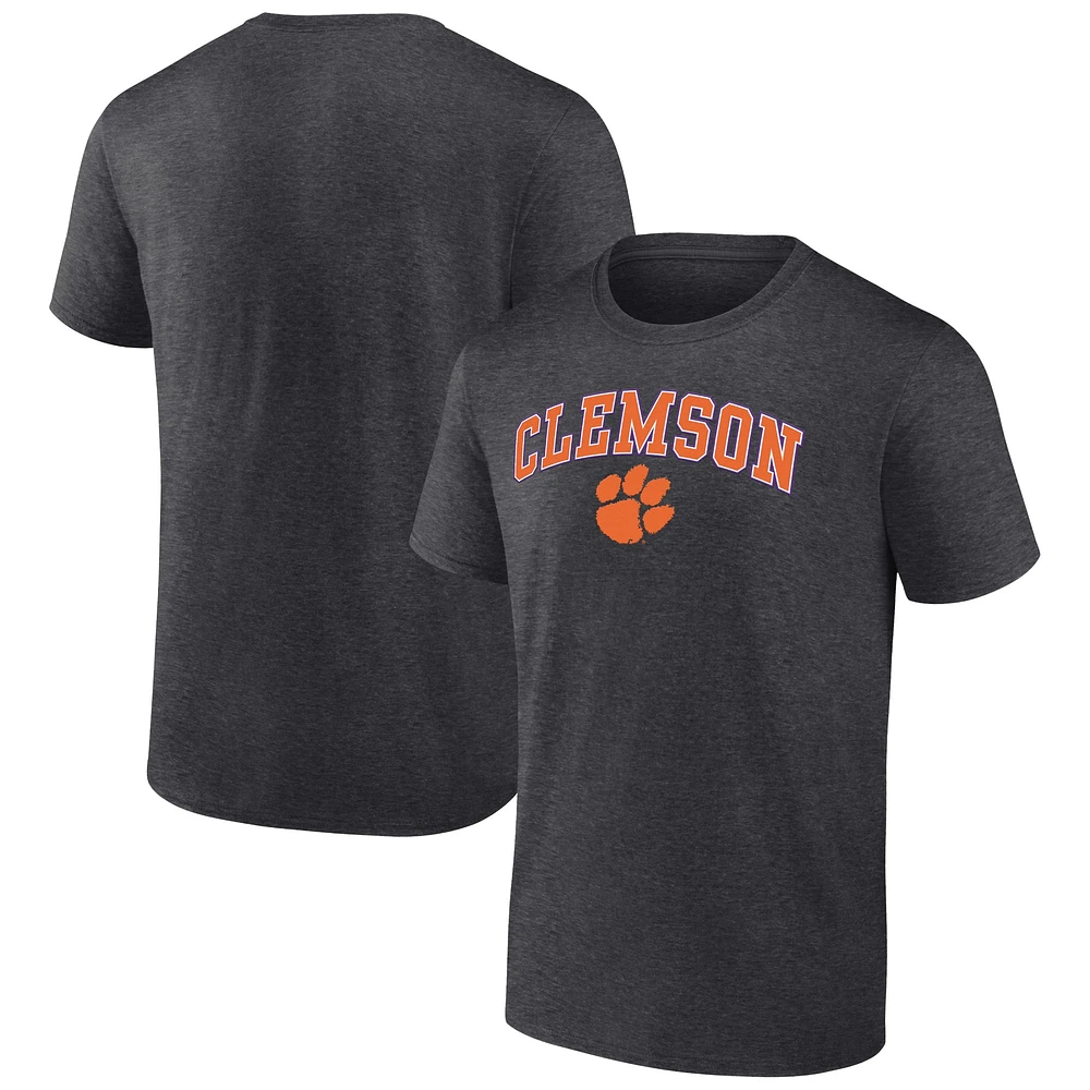 T-shirt Campus Fanatics Heather Charcoal Clemson Tigers pour hommes