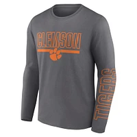 Men's Fanatics Heather Charcoal Clemson Tigers Modern Two-Hit Long Sleeve T-Shirt