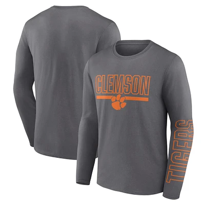 Men's Fanatics Heather Charcoal Clemson Tigers Modern Two-Hit Long Sleeve T-Shirt