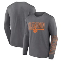 Men's Fanatics Heather Charcoal Clemson Tigers Modern Two-Hit Long Sleeve T-Shirt