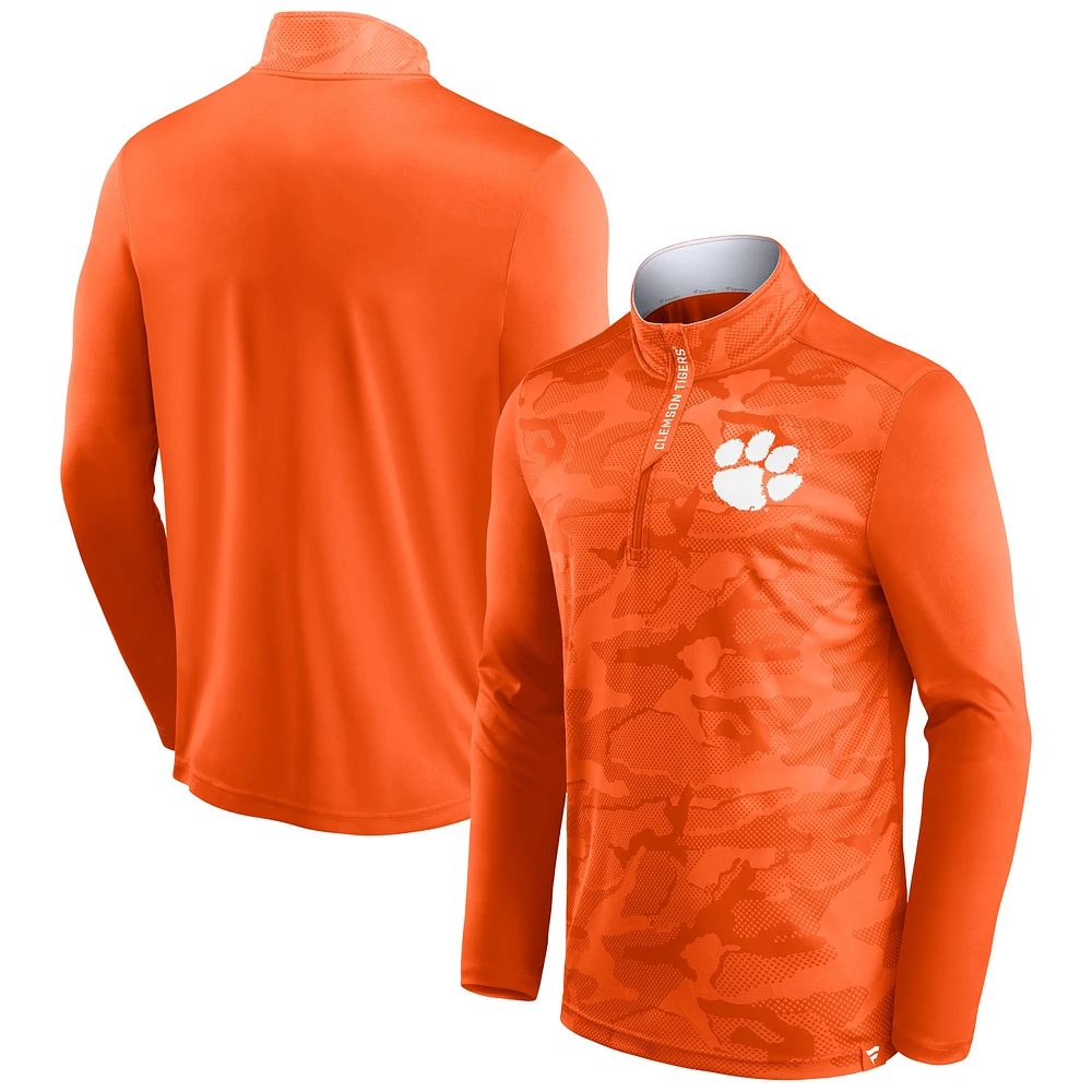 Veste orange à quart de zip camouflage Fanatics Clemson Tigers Depth Chart pour hommes