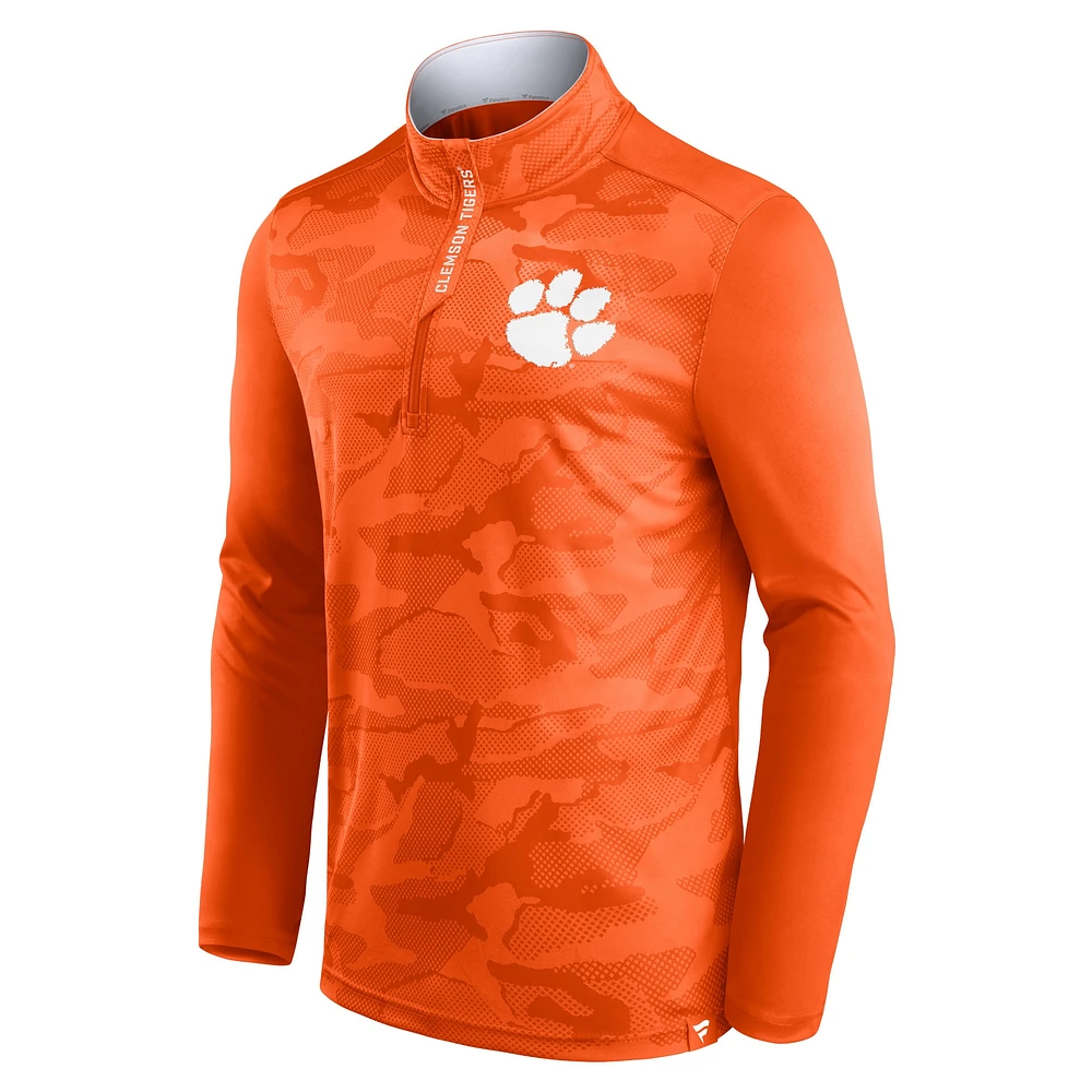 Veste orange à quart de zip camouflage Fanatics Clemson Tigers Depth Chart pour hommes