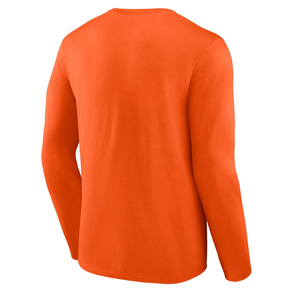 T-shirt à manches longues orange fanatiques pour hommes, Clemson Tigers, arc en détresse sur logo