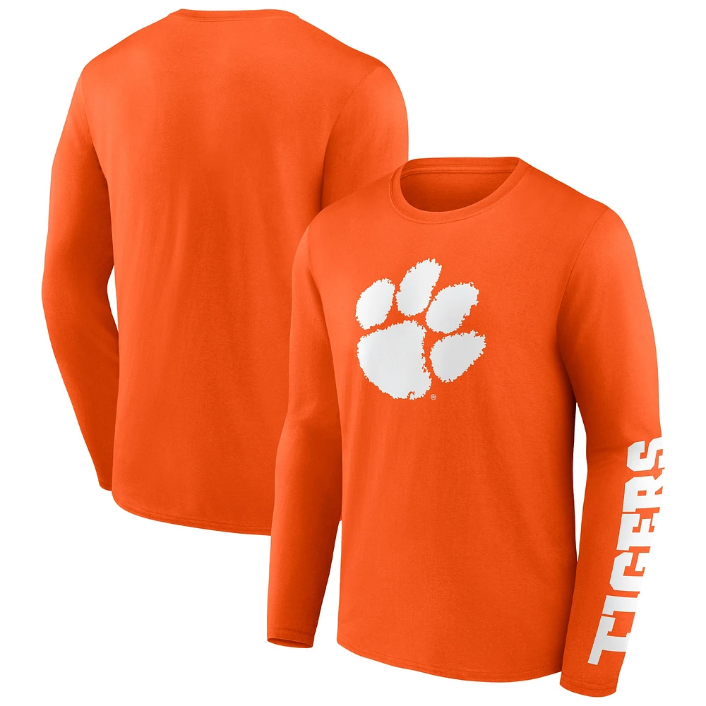 T-shirt orange à manches longues Fanatics Clemson Tigers Double Time 2-Hit pour hommes