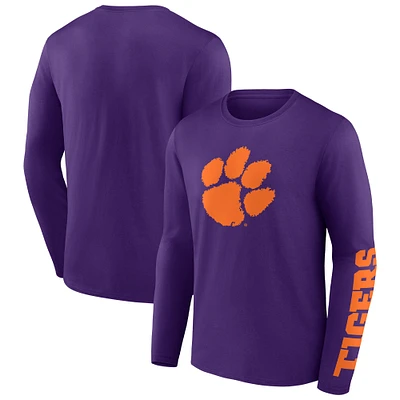 T-shirt à manches longues Fanatics Purple Clemson Tigers Double Time 2-Hit pour hommes