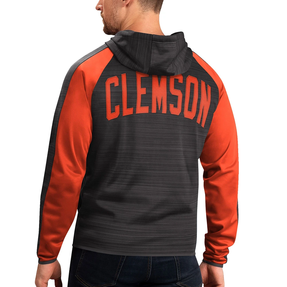 Men's G-III Sports by Carl Banks Black Clemson Tigers Neutral Zone Raglan Full-Zip Track Jacket Hoodie