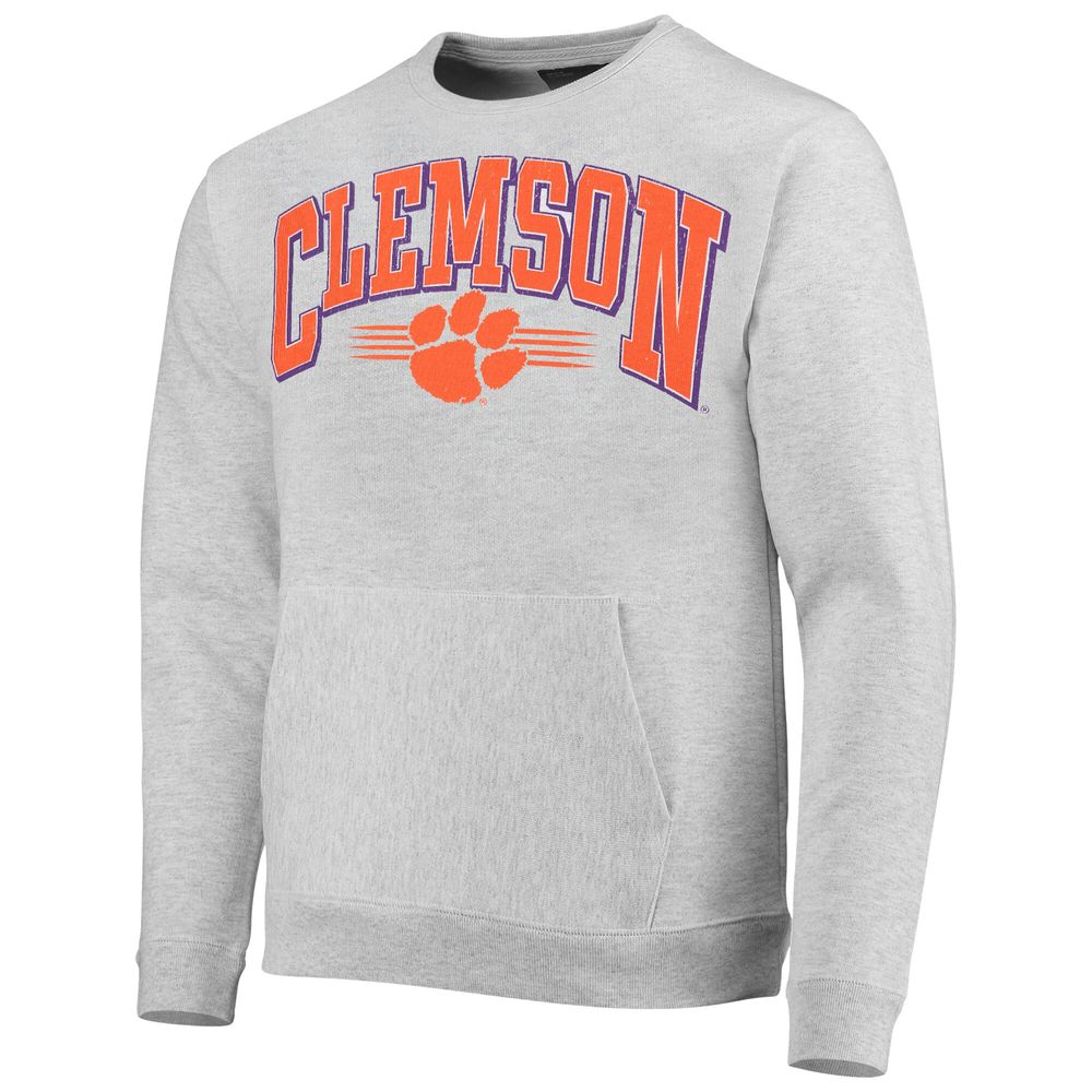 Men's League Collegiate Wear Heathered Gray Clemson Tigers Upperclassman Pocket Pullover Sweatshirt