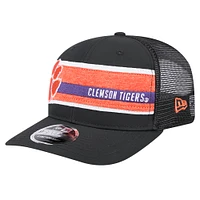 Casquette ajustable extensible à boutons-pression New Era noire/orange Clemson Tigers 9SEVENTY Trucker à rayures pour homme