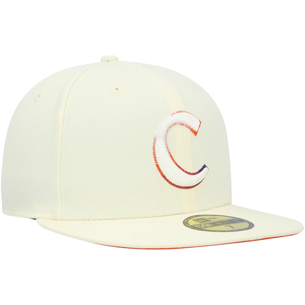 Men's New Era Cream Clemson Tigers Chrome Color Dim 59FIFTY Fitted Hat