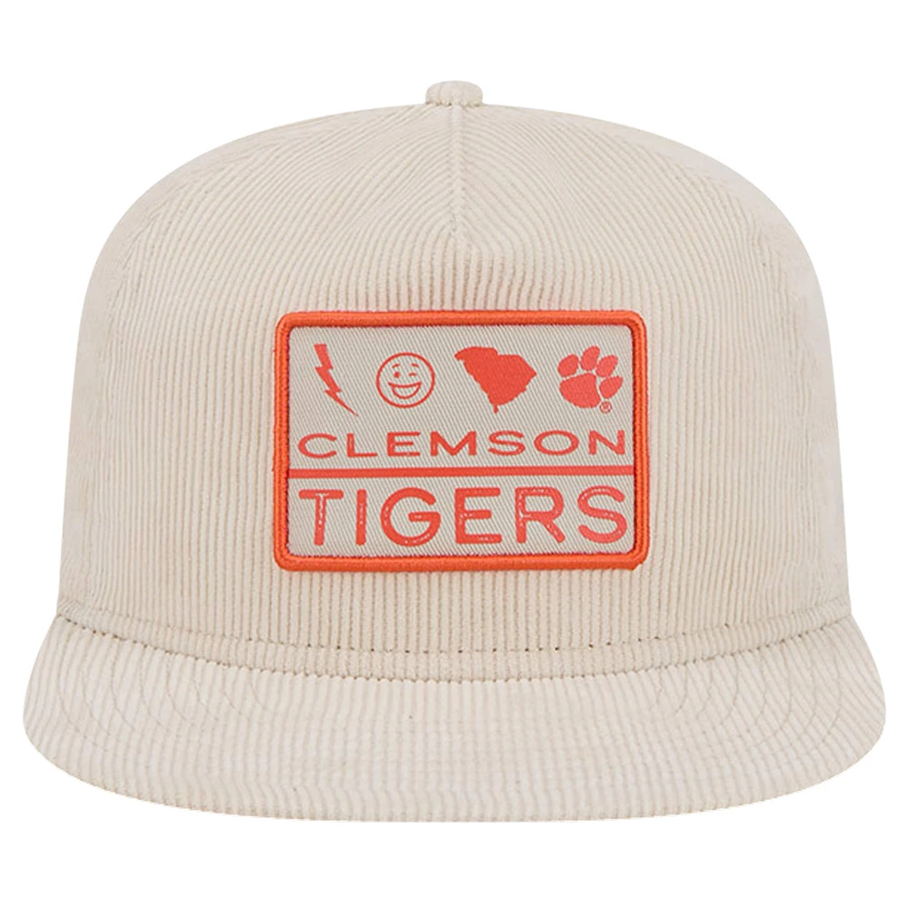 Casquette Snapback de golfeur en velours côtelé crème Clemson Tigers New Era pour hommes