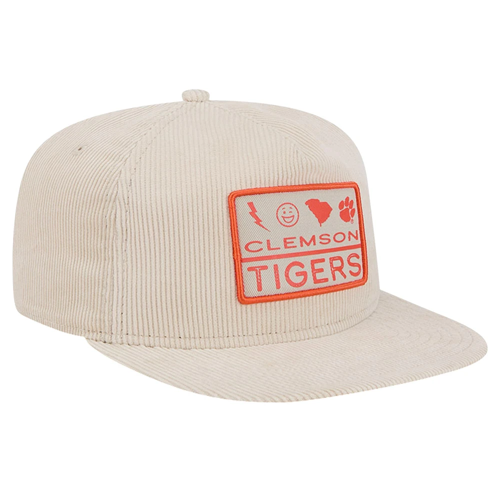 Casquette Snapback de golfeur en velours côtelé crème Clemson Tigers New Era pour hommes