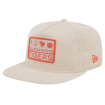 Casquette Snapback de golfeur en velours côtelé crème Clemson Tigers New Era pour hommes