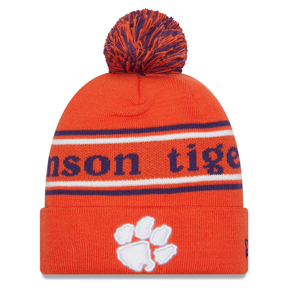 Bonnet en tricot à revers et pompon Clemson Tigers Marquee New Era orange pour hommes