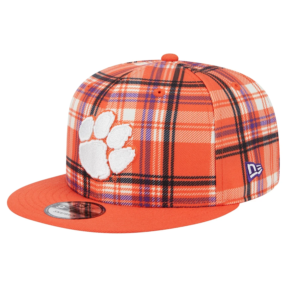 Men's New Era Orange Clemson Tigers Plaid 9FIFTY Snapback Hat