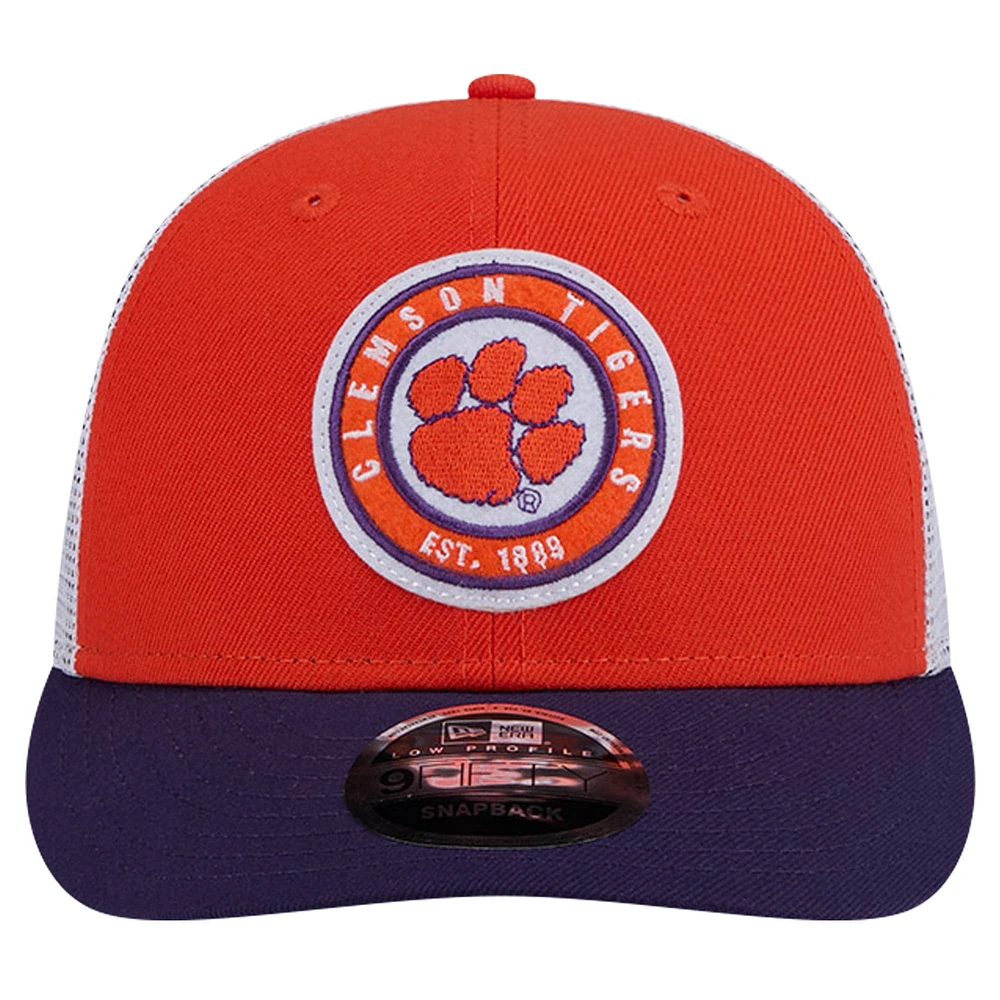 Casquette de camionneur Snapback 9FIFTY Orange Clemson Tigers Throwback Circle Patch New Era pour hommes