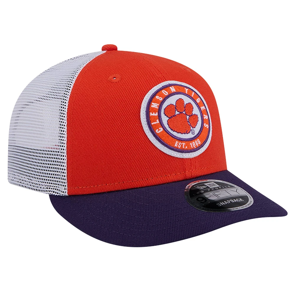 Casquette de camionneur Snapback 9FIFTY Orange Clemson Tigers Throwback Circle Patch New Era pour hommes