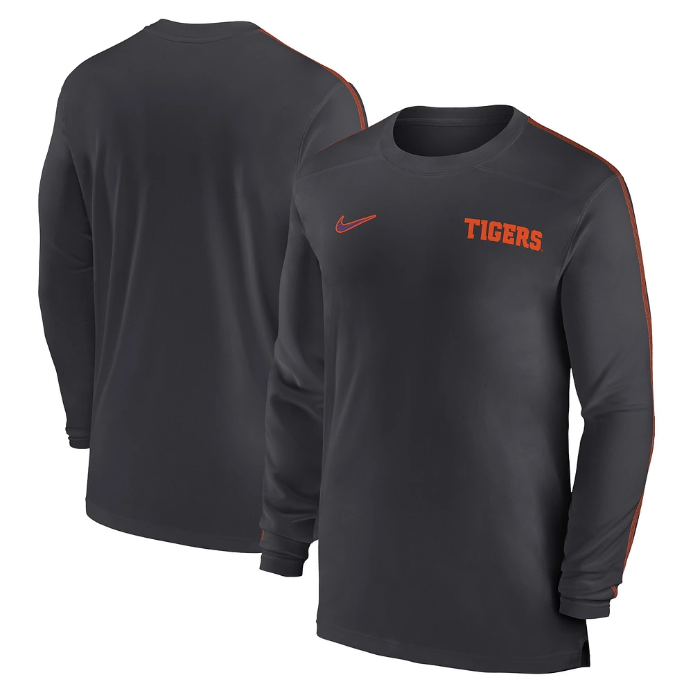 T-shirt à manches longues Nike Anthracite Clemson Tigers 2024 Sideline Coach UV Performance pour homme