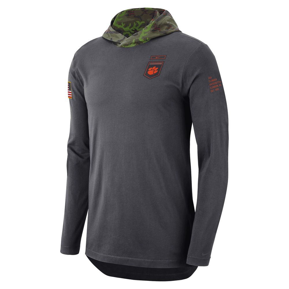 Men's Nike Anthracite Clemson Tigers Military Long Sleeve Hoodie T-Shirt