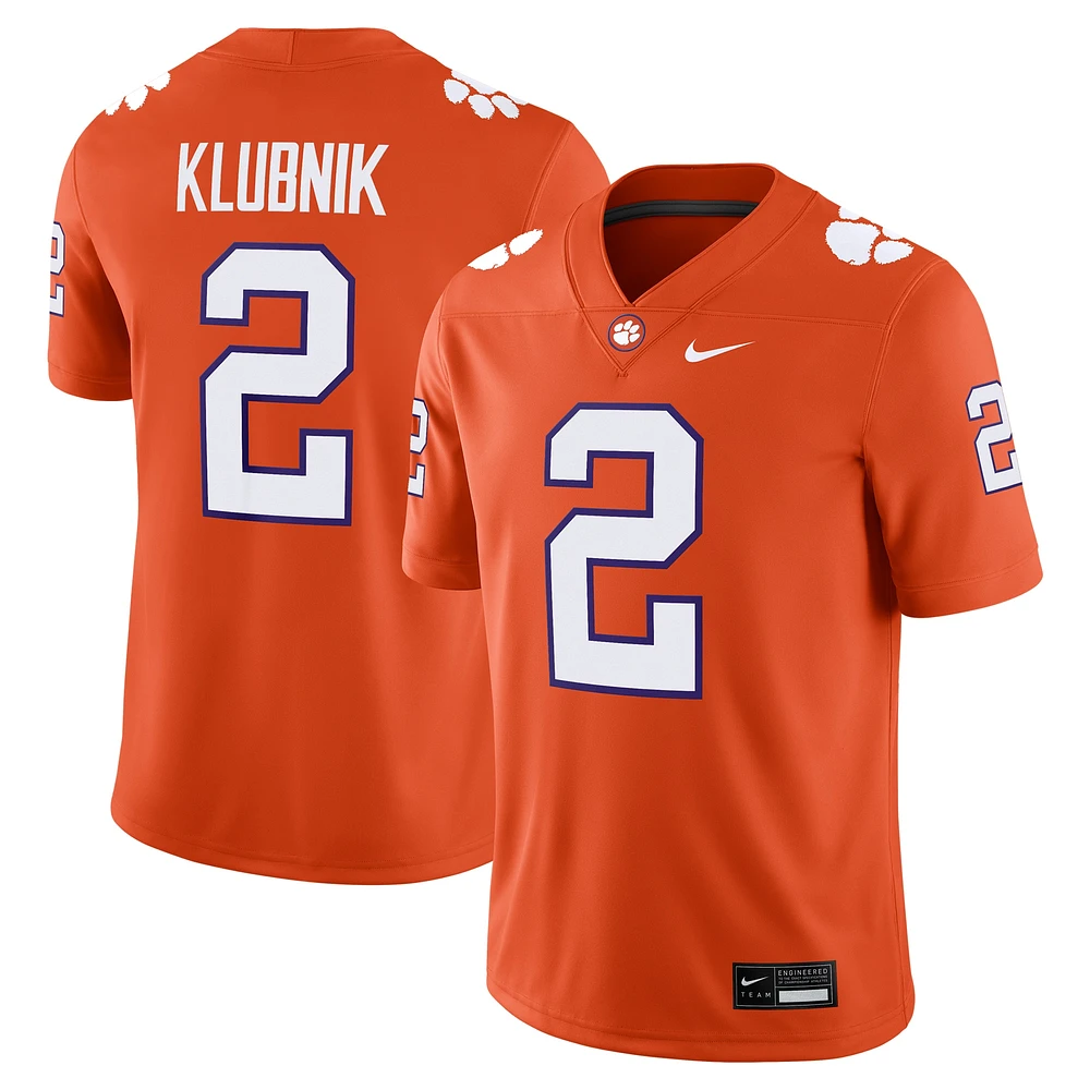 Men's Nike Cade Klubnik Orange Clemson Tigers NIL Football Game Jersey