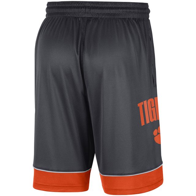 Short de performance Nike Clemson Tigers Fast Break Charbon/Orange pour Homme