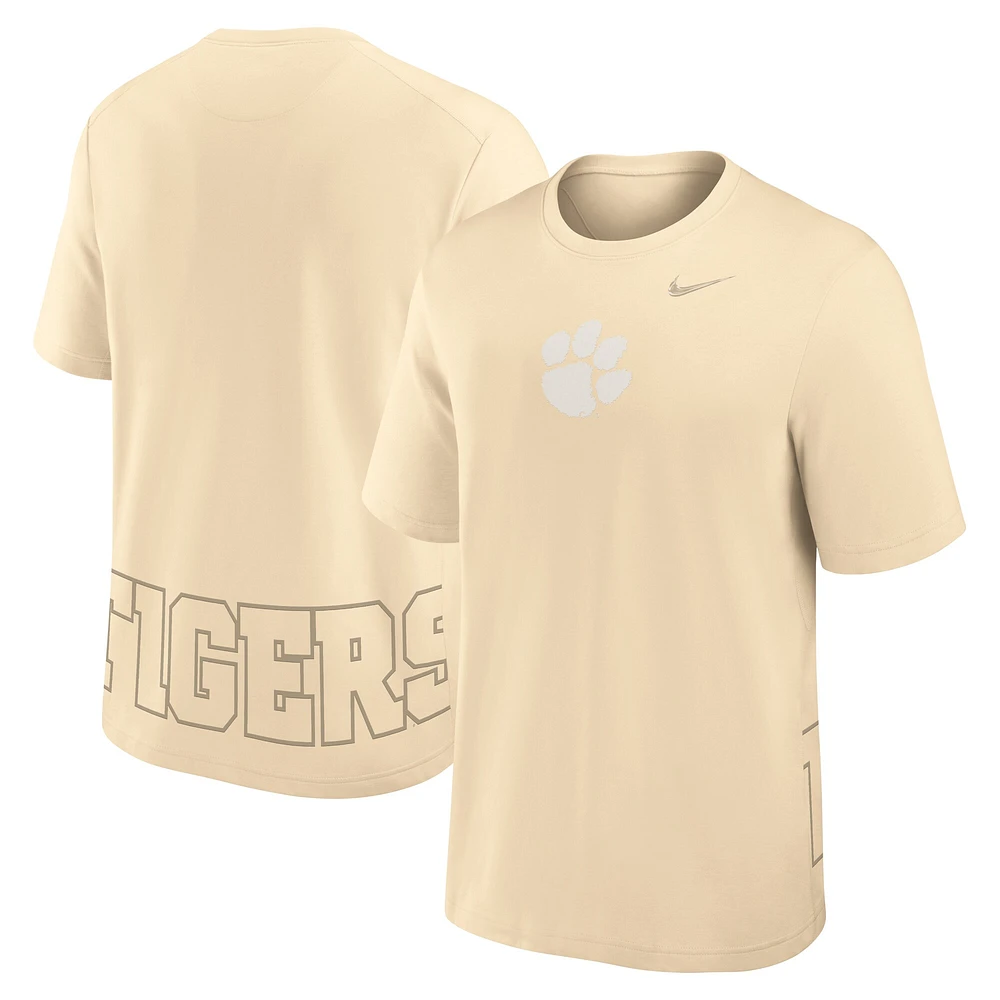 T-shirt Nike crème pour homme Clemson Tigers Primary Statement Performance Two-Hit