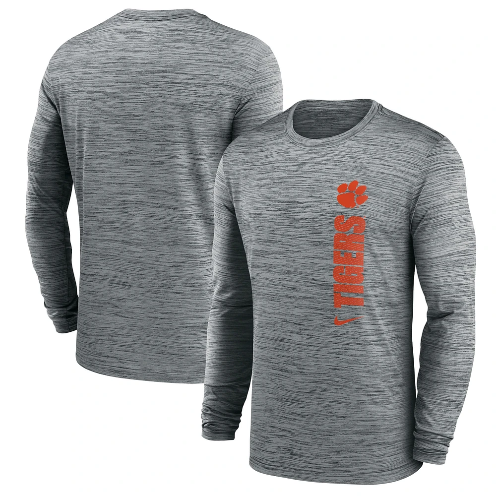 T-shirt à manches longues Nike Heather Grey Clemson Tigers 2024 Sideline Velocity Performance pour homme