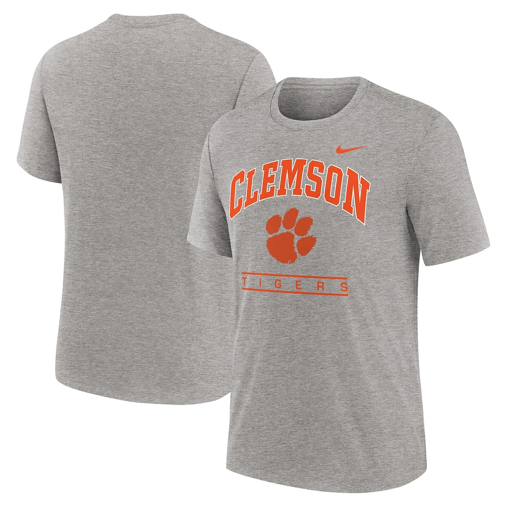 T-shirt Nike Heather Grey Clemson Tigers Arch Over Logo Tri-Blend pour homme