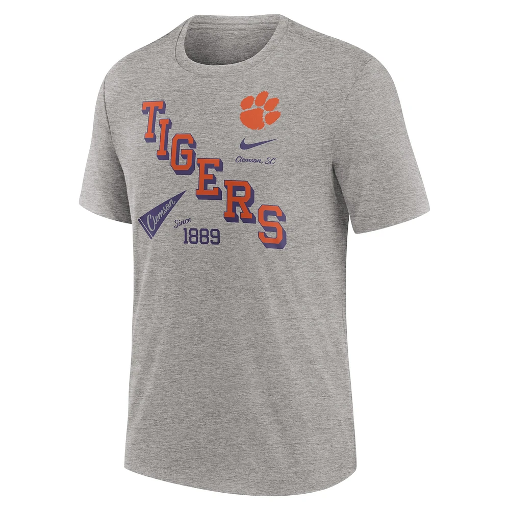 T-shirt tri-mélange Nike Heather Grey Clemson Tigers Blitz Roll Call pour homme