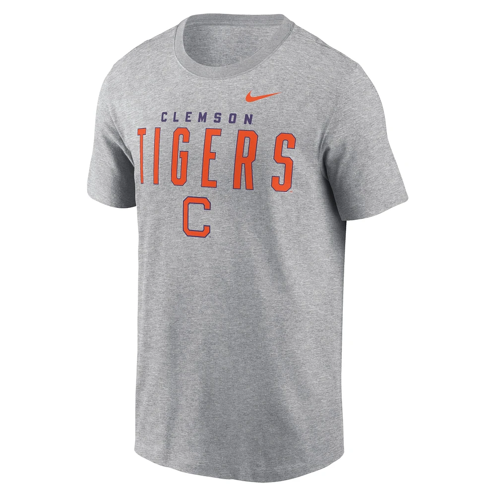 T-shirt Nike Heather Grey Clemson Tigers Campus 2-Hit Primary Mascot pour homme