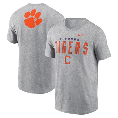 T-shirt Nike Heather Grey Clemson Tigers Campus 2-Hit Primary Mascot pour homme