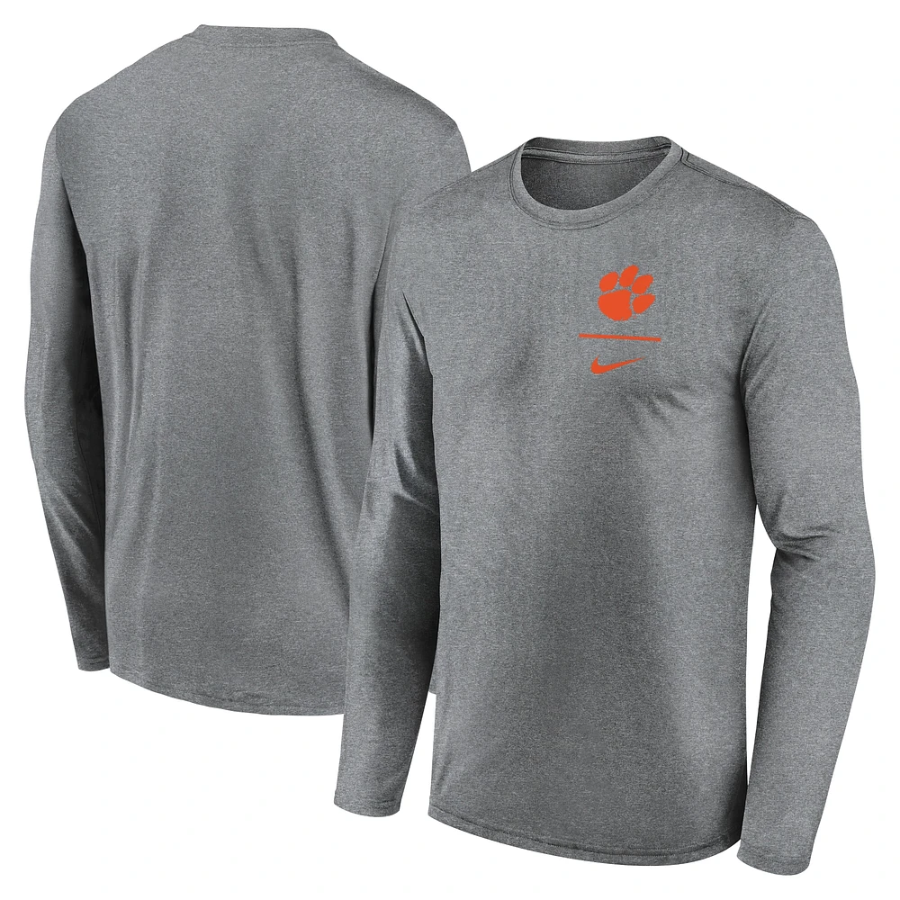 T-shirt à manches longues Nike Heather Grey Clemson Tigers Primary Stack Legend pour homme