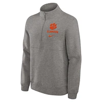 Pull Nike gris chiné Clemson Tigers Primetime Club à demi-zip pour homme